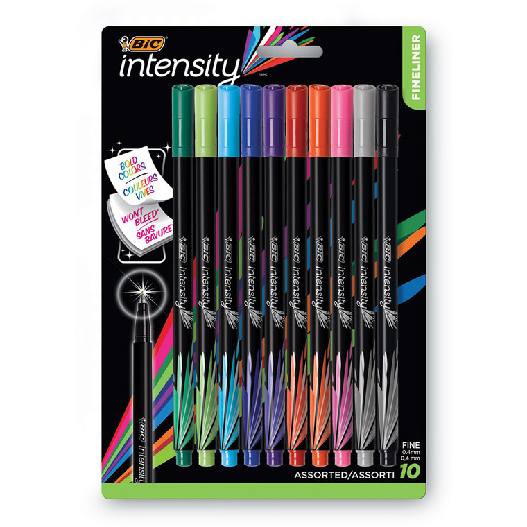 Bic Intensity Fineliner Marker Assorted Colors, 10 Ea
