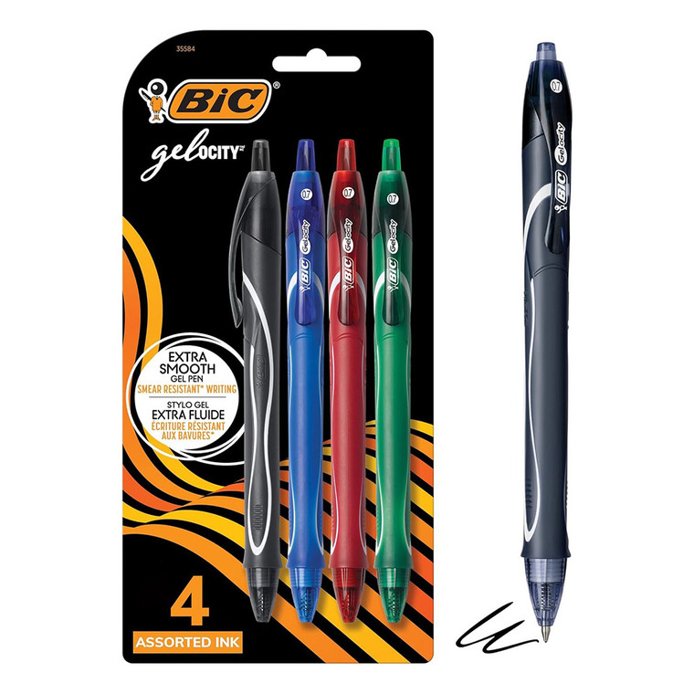 Bic Gelocity Quick Dry Gel Pen Medium Point Assorted Colors, 4 Ea