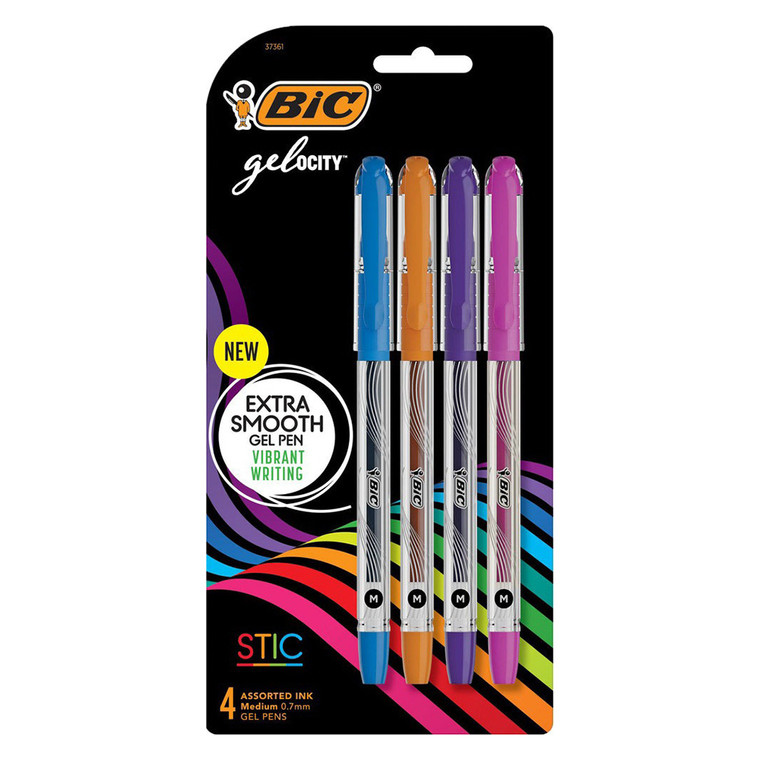 Bic Gelocity Stic Gel Pen Assorted Ink, 4 Ea