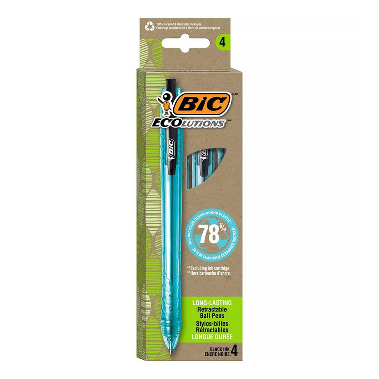 Bic Ecolutions Retractable Ballpoint Pen Black Ink, 4 Ea