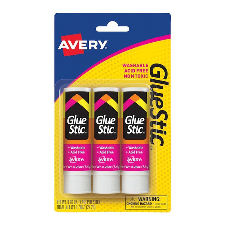 Avery Permanent Glue Stic White Adhesive, 3 Ea