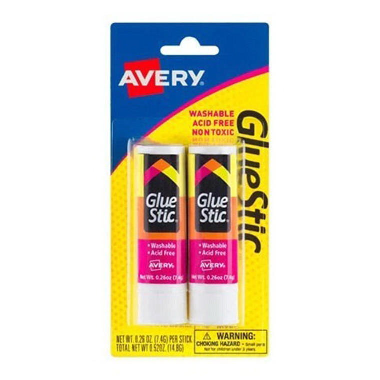 Avery Permanent Glue Stic White Adhesive, 2 Ea
