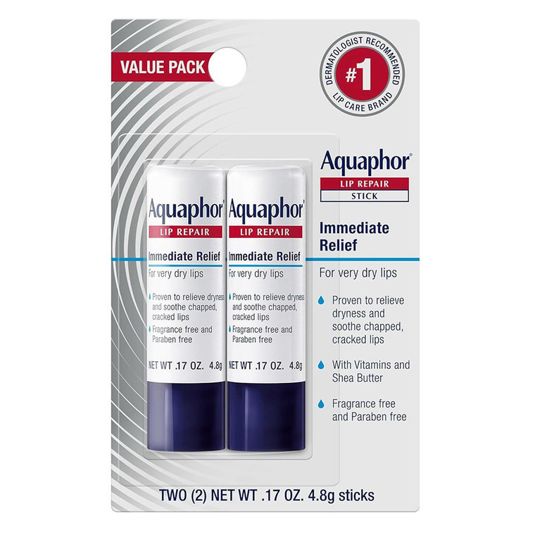 Aquaphor Lip Repair Stick Moisturizing Lip Balm Treatment, 2 Ea