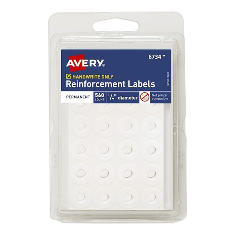 Avery Binder Reinforcement Labels Round Self Adhesive White 0.25 Inch, 560 Ea