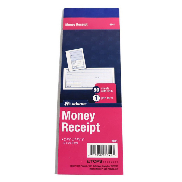 Adams Money Receipt Book With Stub Record Pad, 50 Sheets