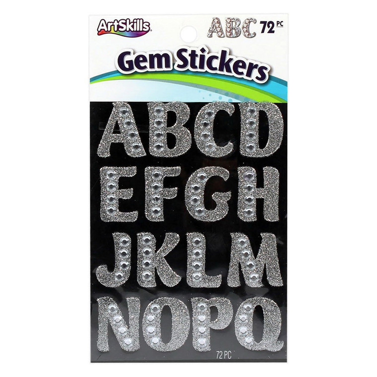 Artskills Silver Glitter Gem Letter Stickers Craft Pack, 72 Count
