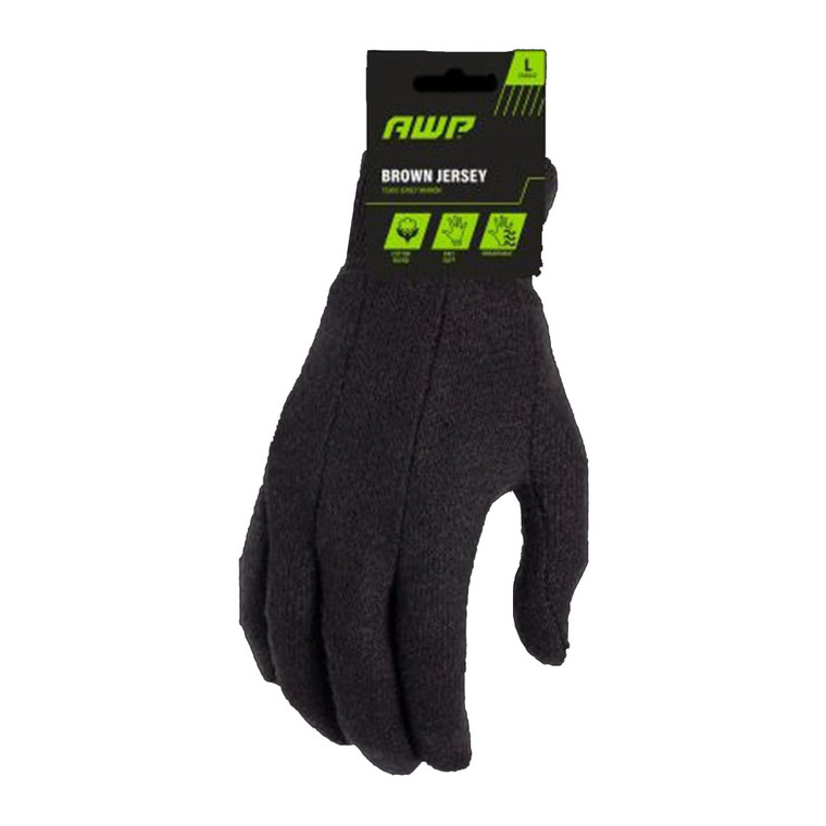 Awp Brown Jersey Glove Size L Workwear, 1 Ea