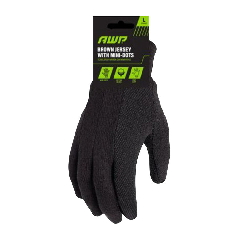 Awp Dotted Brown Jersey Glove Size L Workwear, 1 Ea