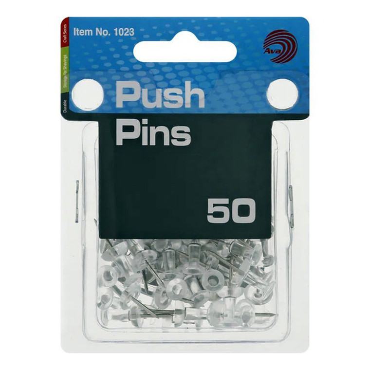 Ava Clear Push Pins Office Supply, 50 Count