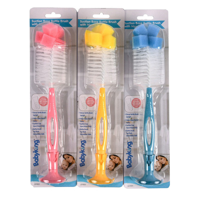 Babyking Suction Base Bottle Brush with Nipple Cleaner Assorted, 1 Ea
