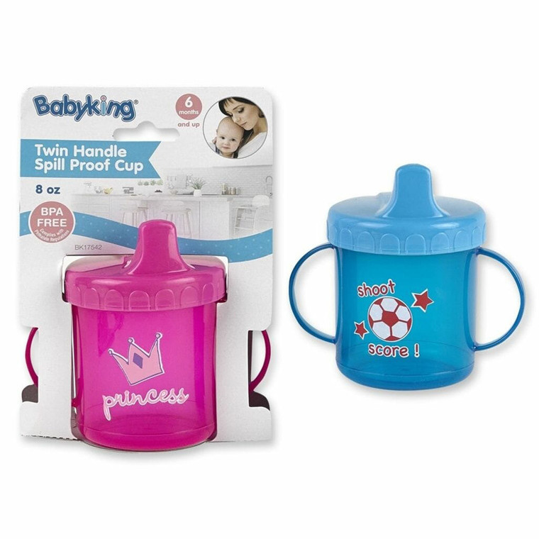 Babyking Twin Handle Spill Proof Cup Assorted Design, 8 Oz