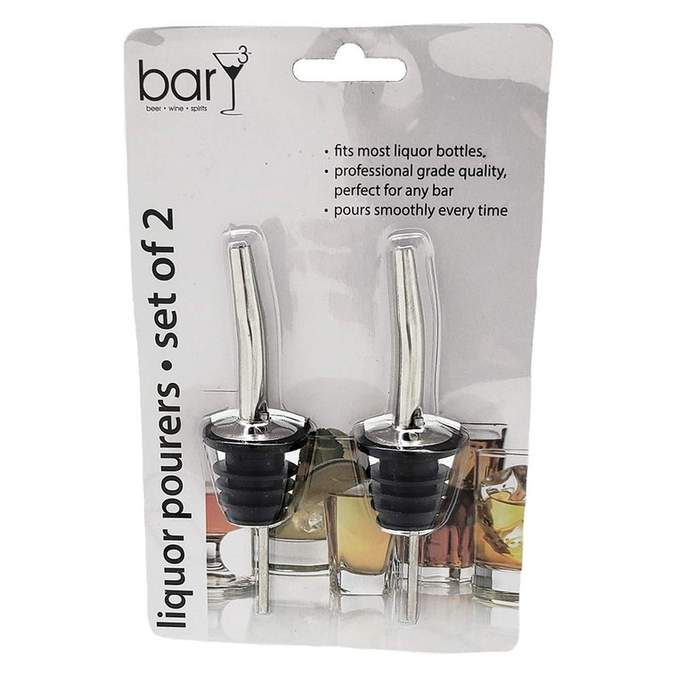 barY3 Stainless Steel Liquor Pourer Black and Silver Bar Tool, 2 Count