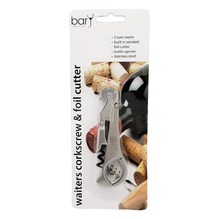 barY3 Waiters Corkscrew with Foil Cutter Stainless Steel Bar Tool, 1 Ea