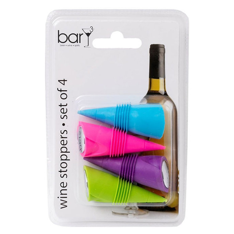barY3 Silicone Wine Stopper Assorted Colors Beverage Accessory, 4 Ea