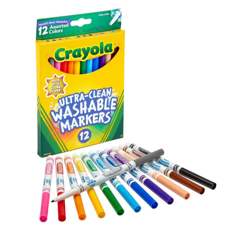 Crayola Washable Marker Set Fine Tip Assorted Shades, 12 Colors