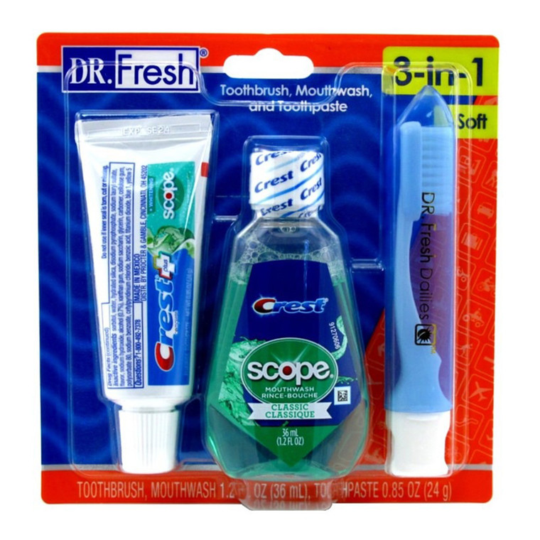 Dr. Fresh Travel Kit Toothbrush Mouthwash and Toothpaste Oral Care Set, 1 Ea