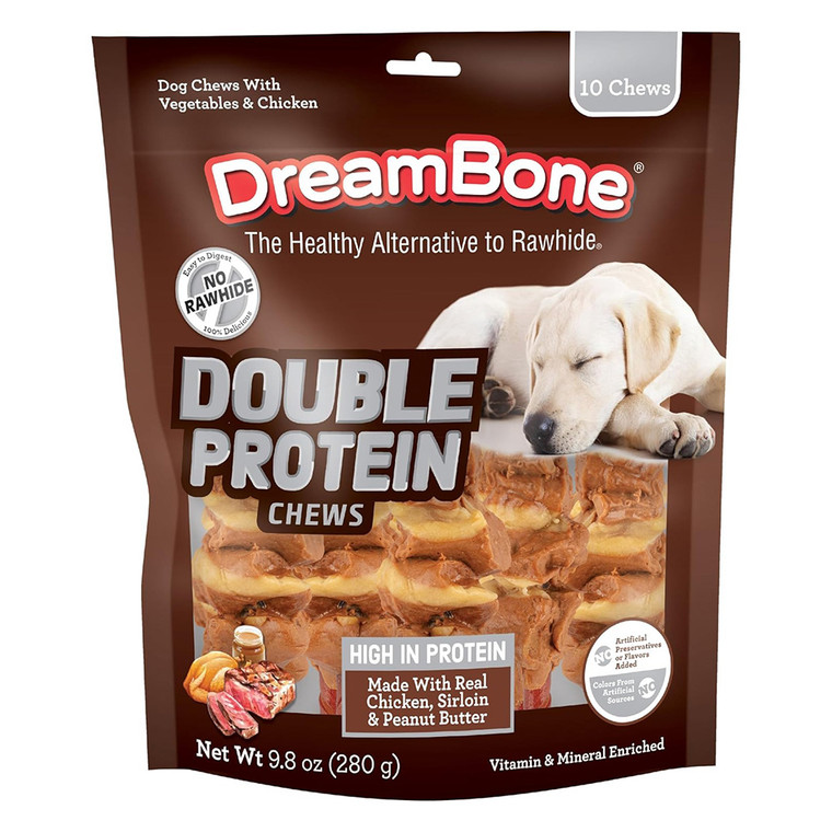 DreamBone Double Protein Dog Chews Chicken Sirloin and Peanut Butter, 1 Ea