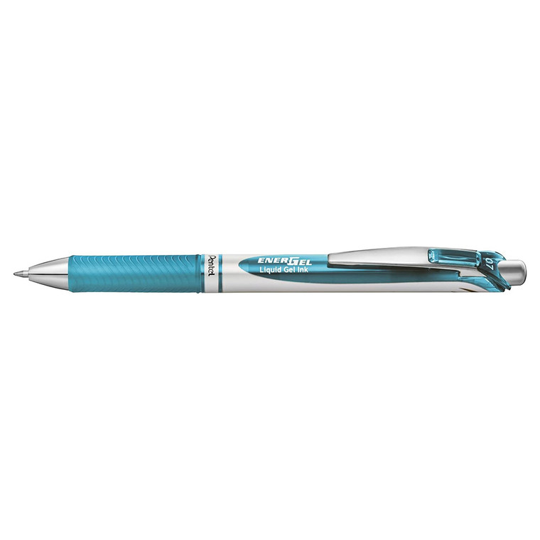 Energel RTX Retractable Liquid Gel Pen 0.7mm Metal Tip Medium Line Sky Blue Ink, 1 Ea