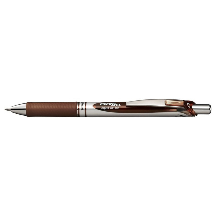 Energel RTX Retractable Liquid Gel Pen 0.7mm Metal Tip Medium Line Brown Ink, 1 Ea
