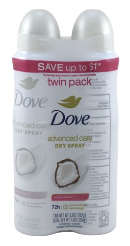 Dove Deodorant Dry Spray Caring Coconut Twin Pack 3.8oz