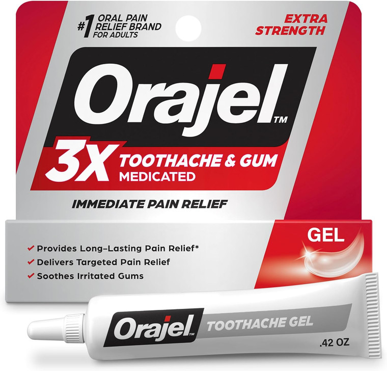 Orajel 3X for Toothache & Gum Pain: Maximum Gel Tube 0.42oz