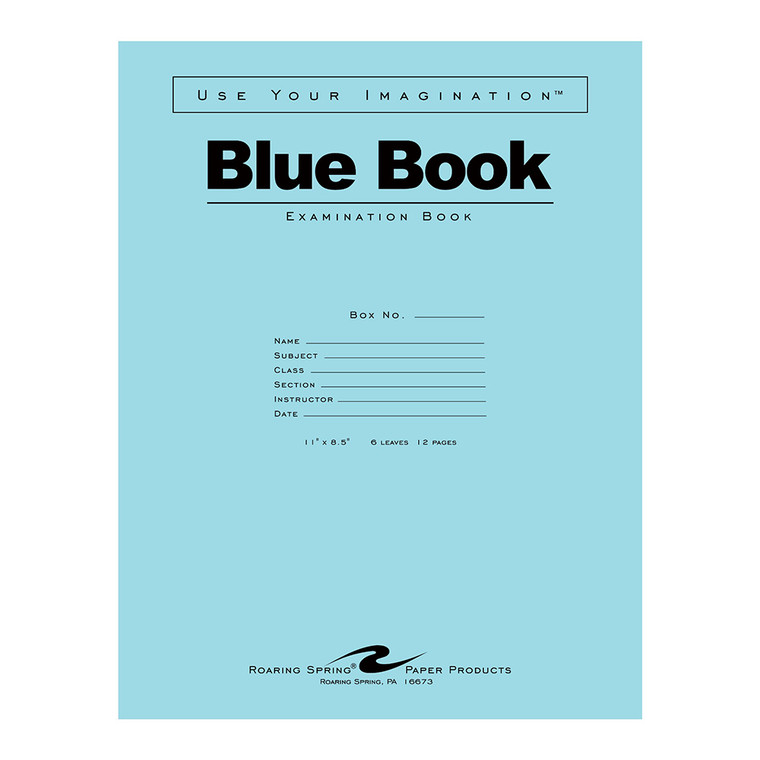 Roaring Spring Blue Exam Book White Paper 11 inch x 8.5 inch Standard Size 6 Sheets