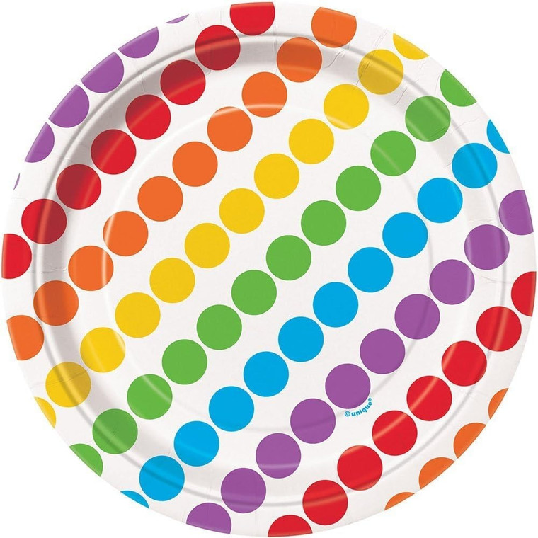 Rainbow Birthday Paper Plates Round Decorative 7 inch 8 Ea
