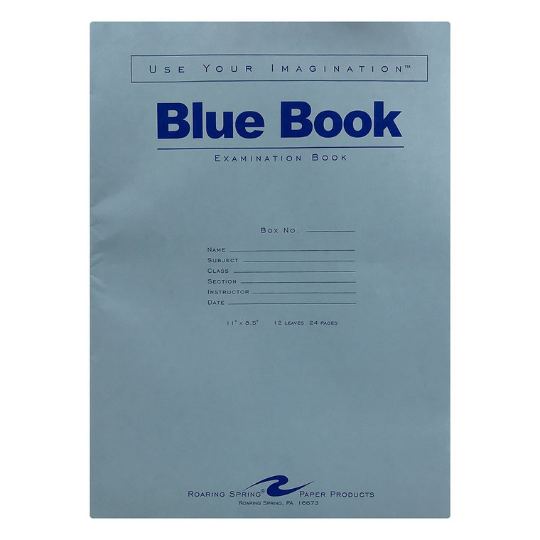 Roaring Spring Blue Exam Book White Paper 8.5 inch x 11 inch Standard Size 24 Sheets
