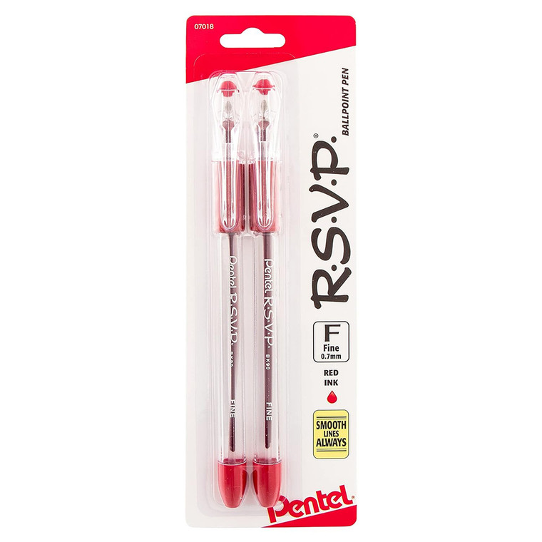RSVP Ballpoint Pen Fine Line Red Ink for Precise Notes 0.7mm 2 Ea
