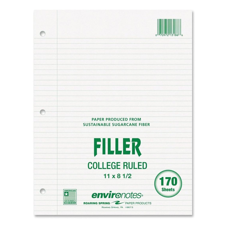 Roaring Spring College Ruled Filler Paper 11 inch x 8.5 inch BioBase Sustainable Paper Loose Leaf Pack 100 Sheets