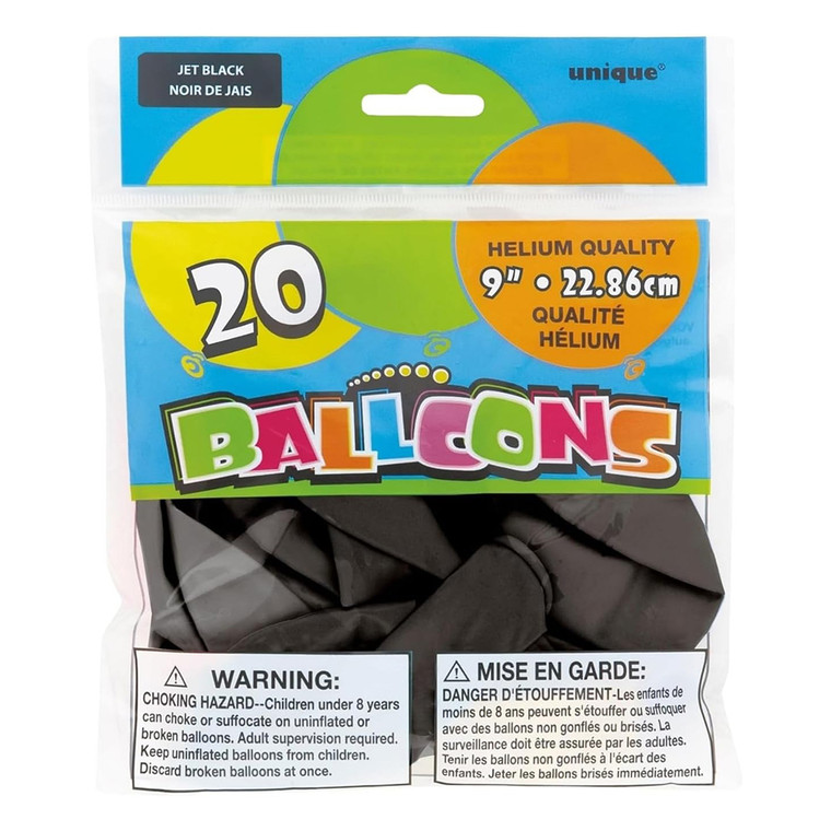 Party Balloons Jet Black Decorative 9 inch 20 Ea
