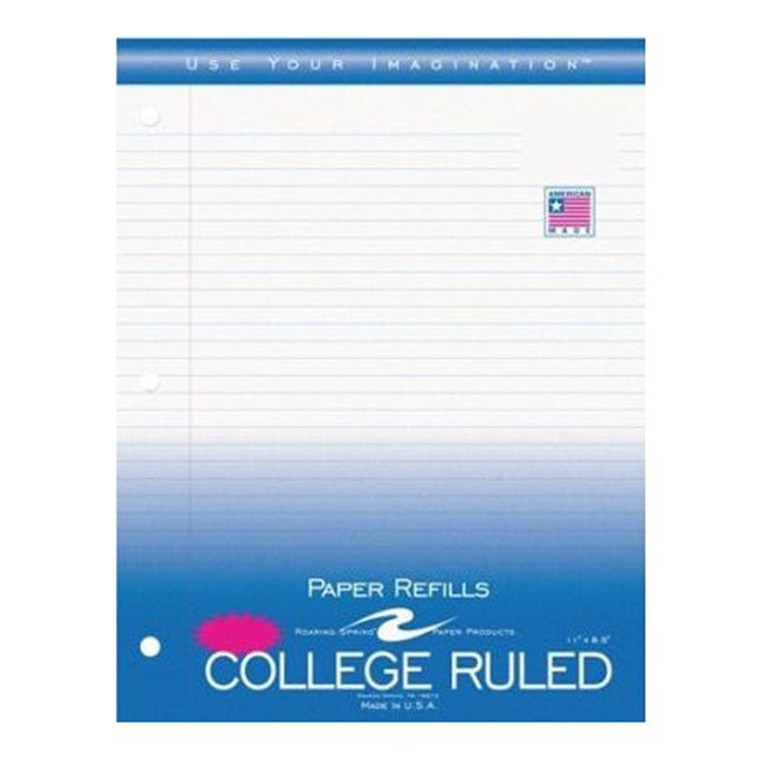 Roaring Spring College Ruled Filler Paper 11 inch x 8.5 inch Loose Leaf Pack 130 Sheets