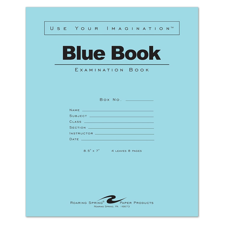 Roaring Spring Blue Exam Book White Paper 8.5 inch x 7 inch Compact Size 4 Sheets