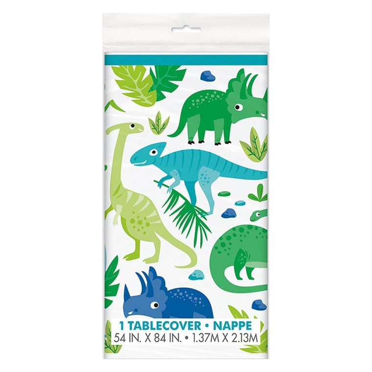 Dinosaur Party Table Cover Blue & Green Plastic Rectangular 54 inch x 84 inch 1 Ea