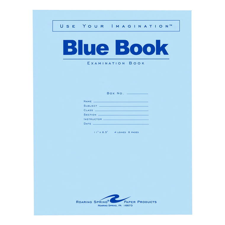 Roaring Spring Blue Exam Book White Paper 8.5 inch x 11 inch Standard Size 4 Sheets