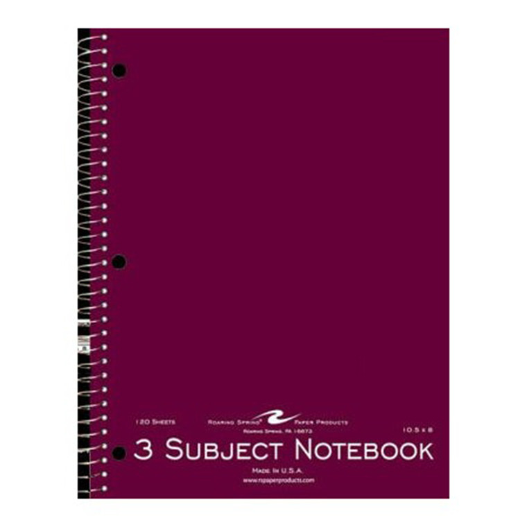 Value 3-Subject Notebook 10.5 inch x 8 inch College Ruled Durable Spiral Bound 120 Sheets