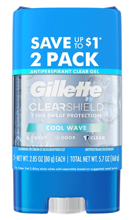 Gillette Deodorant Twin Pack Cool Wave 2.85Oz Clear Gel