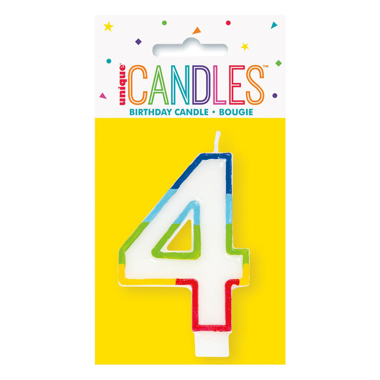 Unique Birthday Candle Vibrant Rainbow Border Number 4 Decorative Party Supply 1 Ea