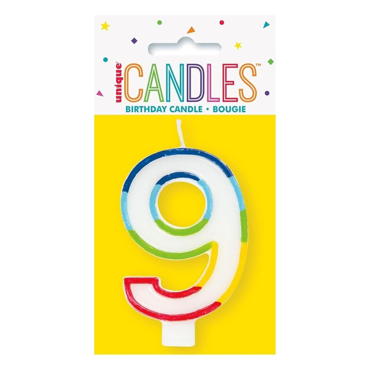 Unique Birthday Candle Vibrant Rainbow Border Number 9 Decorative Party Supply 1 Ea
