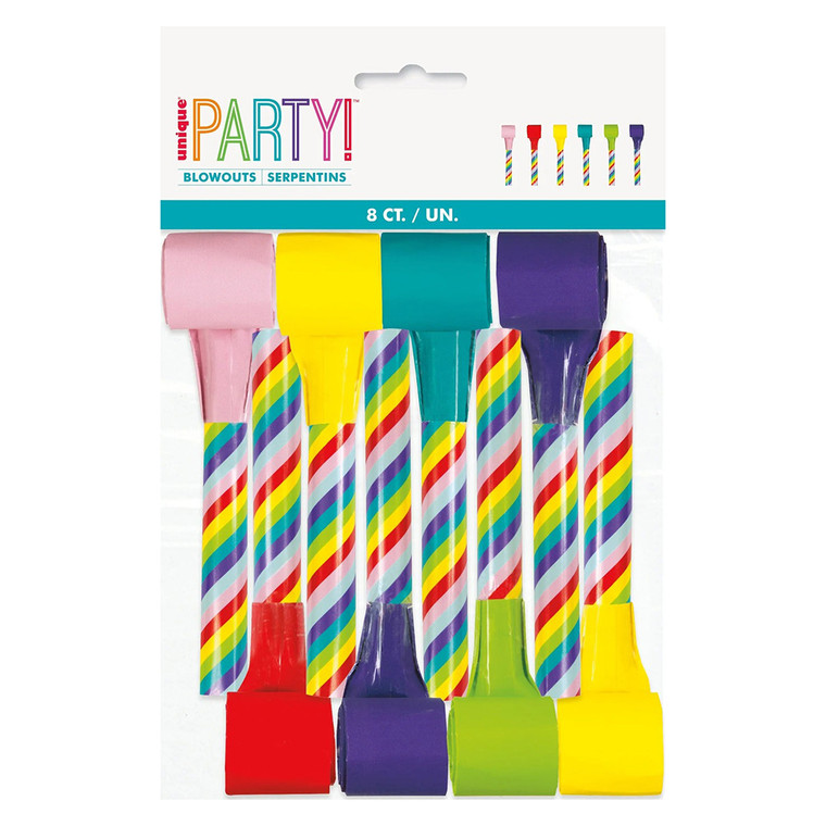 Unique Party Blowouts Candy Cane Multicolored 8 Ea