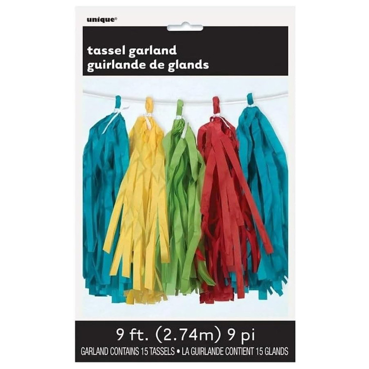 Unique Garland Tissue Tassel Vibrant Multicolored Decorative 9 Ft 1 Ea
