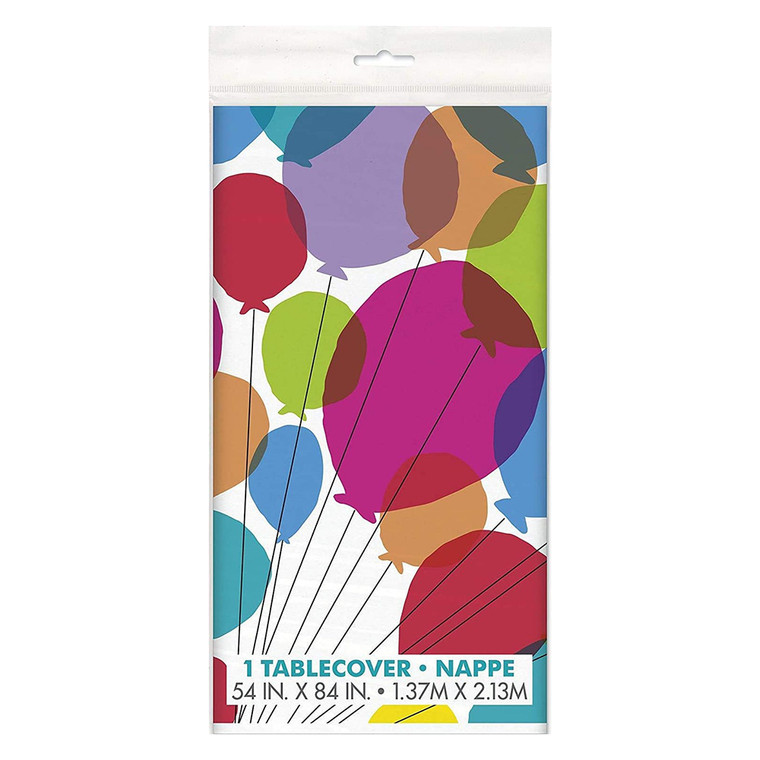 Unique Table Cover Rectangular Plastic Patterned Balloons & Rainbow 54 inch x 84 inch 1 Ea