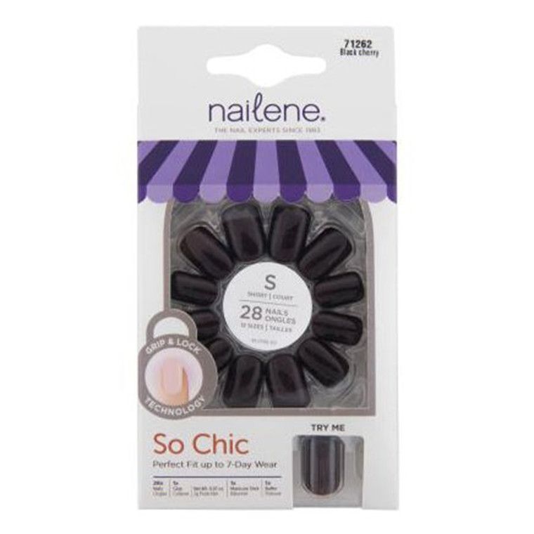 So Chic Short Nails Black Cherry False Nails for Manicures, 28 ea