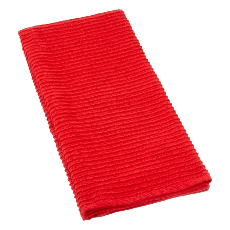 MUkitchen 100% Cotton Ridged Solid Towel for Absorbent Kitchen Use, 18x28 Inch, Ruby, 1 ea