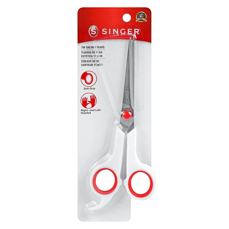 Singer Salon Shears Professional Cutting Tool with Finger Rest Red and White Comfort Grip 7 inch 1 Ea