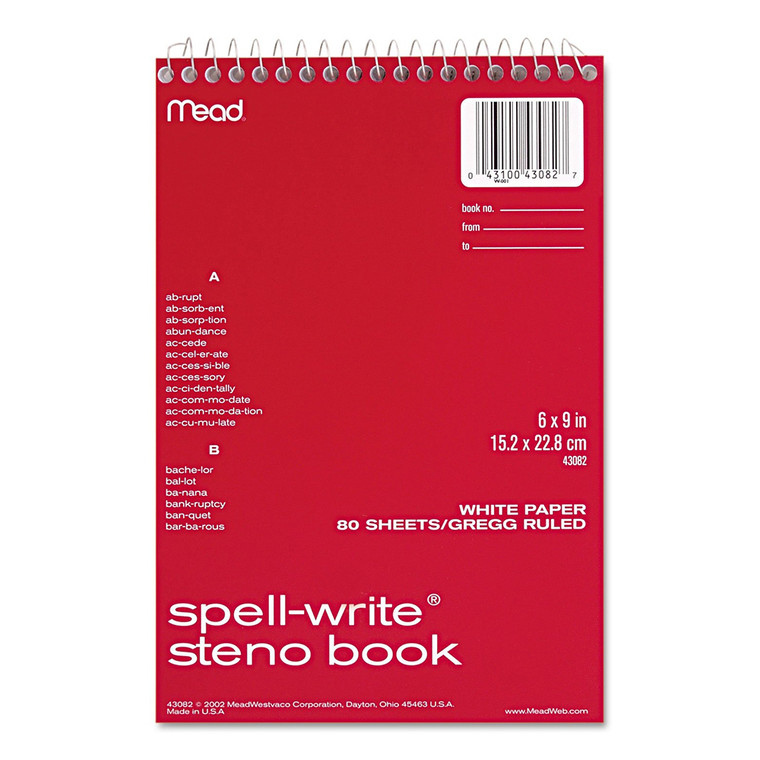 Spiral Steno Book Gregg Ruled 80 Sheets White Cover 6 x 9, 1 ea