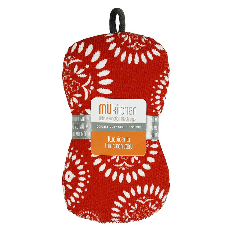 MUkitchen Designer Print Double Duty Scrub Sponge for Dishes and Surfaces, Medallion Red, 1 ea