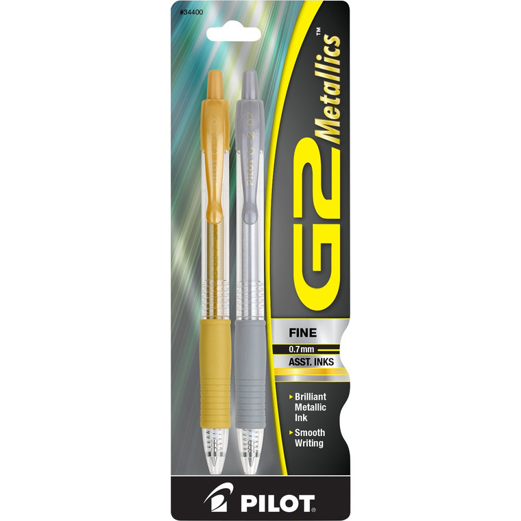 Pilot G2 Metallics Premium Retractable Gel Pen Fine Point Smooth Writing Assorted Ink Colors 0.7mm 2 Ea