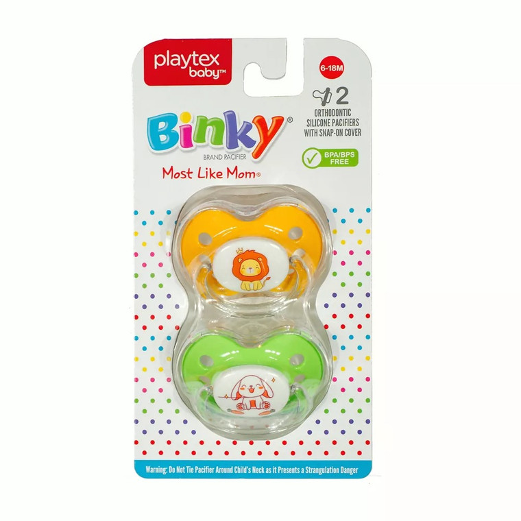 Playtex Baby Binky Pacifier Comfortable Design Gentle Soothing Rabbit And Lion Theme 0 to 6 Months 2 Ea