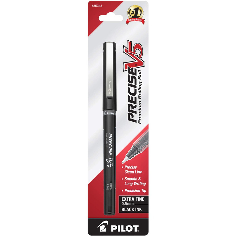 Pilot Precise V5 Rolling Ball Stick Pen Extra Fine Point Smooth Writing Performance Bold Black Ink 0.5mm 1 Ea